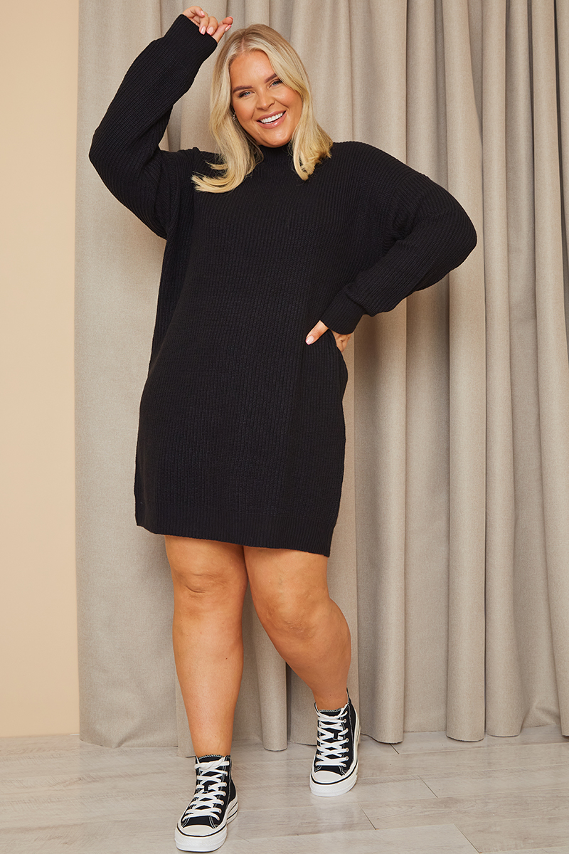 High Neck Knitted Jumper Dress