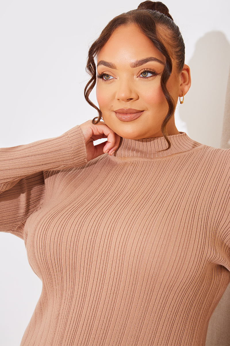 High Neck Variegated Rib Midi Dress